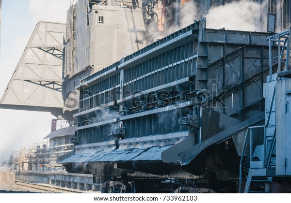 Coke furnace. Production of coke. Steel works. The\
heated coal. NLMK. Altai