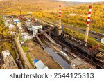 Coke plant on an autumn day. Industrial zone. Top view