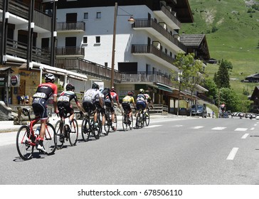 COL DU COLUMBIERE, FRANCE - JUNE 11:  The Peloton Ride Their Way Up The HC Climb In Stage 8 At The Critérium Du Dauphiné On June 11, 2017 On The Col Du Columbiere, France.