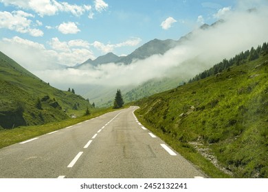 Col du Tourmalet steep road, highest mountain pass in Pyrennes, famous Tour de France climb