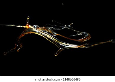 Cola, Coffee, Honey Liquid,alcogol Splash With Droplets, Isolated On Black Background