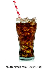Cola with crushed ice and straw in glass on white background
					