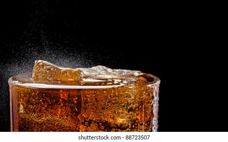 Cola Glass With Ice, Closeup, Fizzing, Fizz