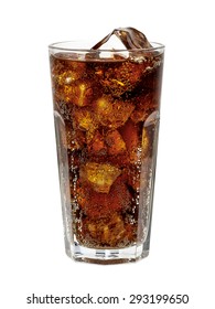 Cola in glass with ice cubes isolated on white background including clipping path