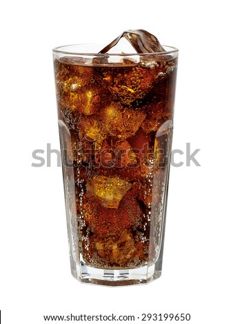 Cola in glass with ice cubes isolated on white background including clipping path