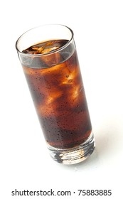 Cola In Highball Glass, Above View, Isolated On White Background