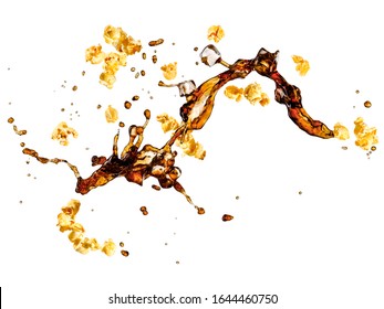 Cola With Ice Cubes And Buttered Popcorn Explosion