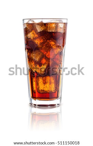 cola with ice in a glass isolated on white background. design element.