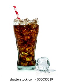 Cola in original glass with straw and ice cubes isolated on white background - Shutterstock ID 538033819