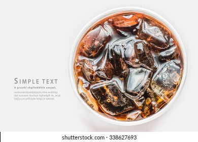 Cola Soda In Glass With Ice On White Background Soft Drink Close Up And Top View