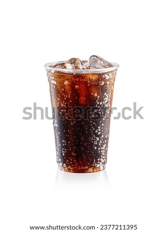 Cola soda on disposable plastic cup. Studio Shoot isolated on white background.