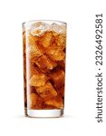 Cola soft drink in a transparent glass with ice cubes Isolated on white background.