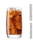 Cola soft drink in a transparent glass with ice cubes Isolated on white background.