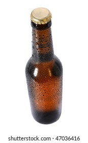 Cold beer bottle in view from above - Selective focus