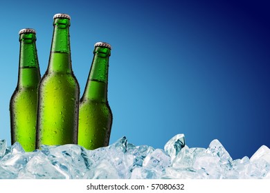 cold beer bottle with water droplets on surface