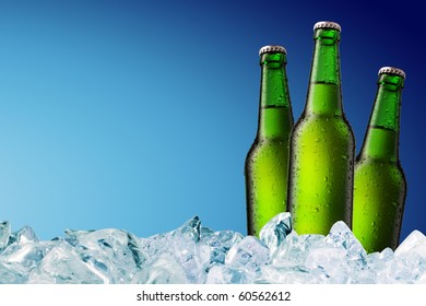 cold beer bottle with water droplets on surface