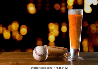 Cold Beer And A Hotdog At The Bar After A Game Of Baseball