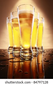 Cold Beer In Tall Glasses