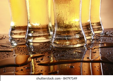 Cold Beer In Tall Glasses