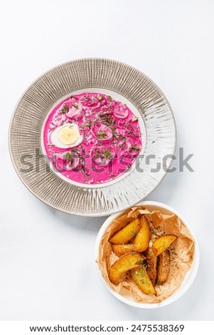 cold beetroot soup on the white