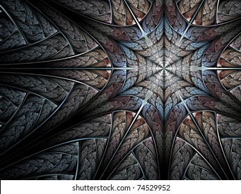 Cold Blue Fractal Abstraction, Spider Web Or Snowflake