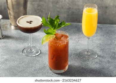 Cold Boozy Brunch Cocktails for Breakfast with Mimosa Espresso Martini and Bloody Mary