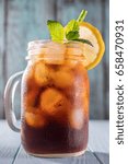 Cold brew coffee or black tea in a mason jar