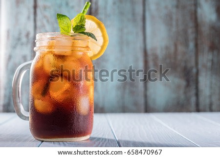Cold brew coffee or black tea in a mason jar