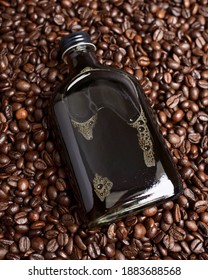 Cold Brew Coffee Bottle Mockup On Coffee Beans