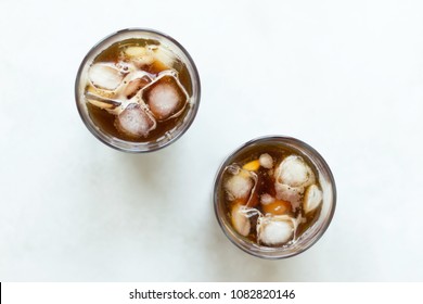 Cold Brew. Coffee With Ice On Light Background. Top View