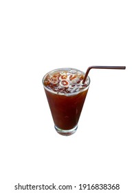 Cold Brew Coffee In Takeaway Ice Americano Cup Isolated On White Background.