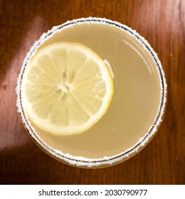 Cold Cocktail Margarita With Lemon, Fresh Lemonade Margarita Cocktail Top View, Flat Lay