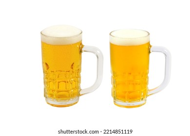 Cold Craft Light Beer And Dark Beer In A Glass .Two Craft Beer Isolated On White Background, With Clipping Path Include For Design Usage Purpose.