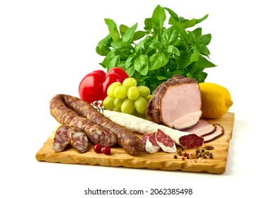 Cold Cuts, Delicious Antipasto Meat, Isolated On White Background