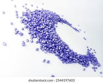 cold cutting type masterbatch granules, violet plastic raw material resin coloring pigment granules, isolated on white background, for industrial plastic company profile product catalog design