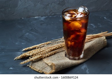 Cold Dark Bread Kvass With Ice Cubes. Traditional Russian Drink.