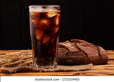 Cold Dark Bread Kvass With Ice Cubes. Traditional Russian Drink.