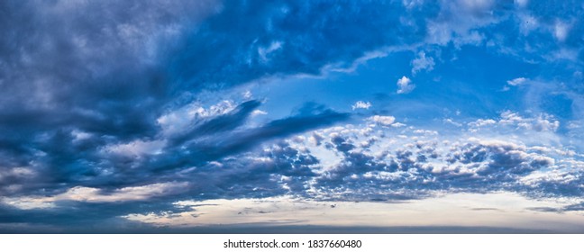 Cold Disturbing Sky In Clouds And Clouds - A Panoramic Shot Of The Troposphere