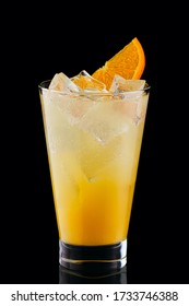 Cold Fizz Cocktail With Orange Isolated On Black Background