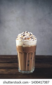 Cold frappe coffee with whipped cream
