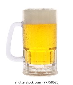 A Cold Frosty Mug Of Beer On A White Background.