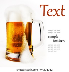 Cold Glass Of Beer With Foam  (With Sample Text)