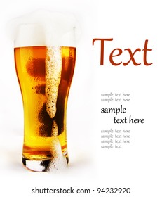 Cold Glass Of Beer With Foam  (With Sample Text)