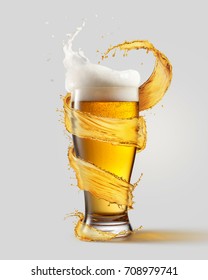 A cold glass of beer and a splash - Shutterstock ID 708979741