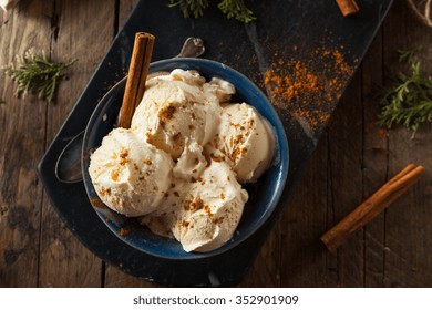 Cold Homemade Eggnog Ice Cream With Cinnamon