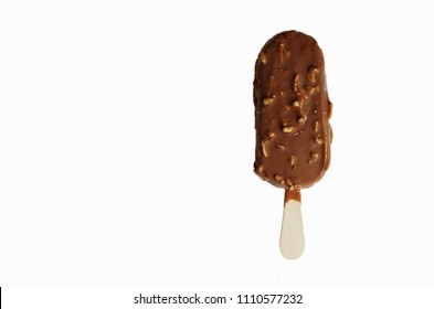 Cold Ice Cream Bar Isolated On White Background. Hot Summer Day. High Temperature Outside.