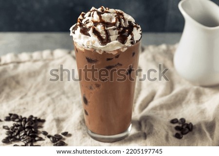 Cold Iced Mocha Coffee with Whipped Cream and Chocolate