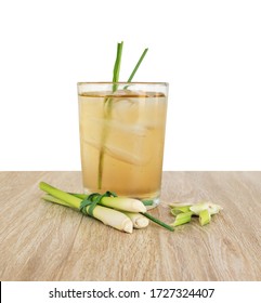 Cold Lemongrass Tea On A Wooden Table