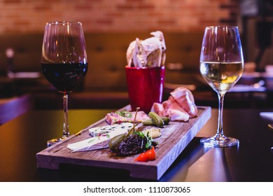 Cold Meat And Cheese Platter With Wine