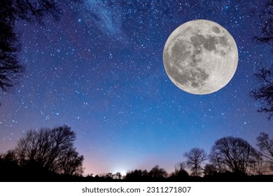 Cold. Moon. Super full moon with dark background. Europe. Horizontal Photo. 15. December. 2024. Supermoon. Sulfur. Conjunction. Saturn. Eclipse. Stars. Night. Plenilunio. Pleiades. Leonids. Last. - Powered by Shutterstock